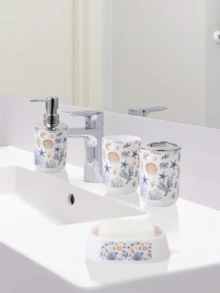 浴室配件套装 9 件套海洋图案浴室套装（带垃圾桶）浴室配件套装海洋浴室配件套装家居浴室装饰夏季返校季 - 彩色 - 查看 10