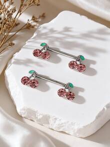 2pcs Fashionable & Cute Cherry Plant Stainless Steel Nipple Rings For Women