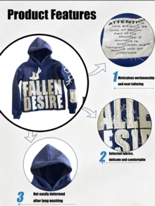 Y2k Hoodie Letter Graphic Long Sleeve Hoodie Vintage Hipster Loose Fit Hooded Sweatshirt  Fall/Winter Daily Hoodie - Màu xanh lam - Xem 2