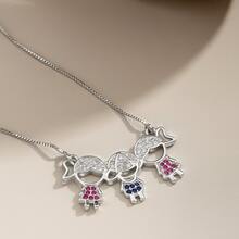 Delicate Women's Necklace With Children's, Boy's And Girl's Pendants, Plated In 18K Gold And 925 Silver With Zirconias - 2 menina 1 menino (Prata) - 查看 1