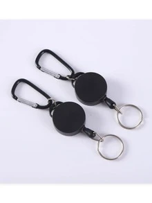 1pc Anti-Theft Metal Easy-To-Pull Buckle Rope Elastic Keychain Sporty Retractable Key Ring Anti Lost Ski Pass ID Card