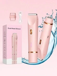 2-In-1 Electric Shaver, Wireless Bikini Trimmer For Women, Detachable Heads, Soft Touch, Wet & Dry Waterproof Design, USB Rechargeable, Portable, Suitable For Bikini Line, Underarms, Legs & Body Hair Removal, Travel Essential, Facial Hair Remover, Sensitive Area Razor - Multicolor - View 2