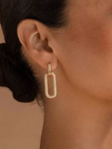 1 对女士时尚简约精致方形环状吊坠耳环，轻巧的回形针设计，优雅美观，适合日常佩戴，馈赠佳品 - 金黃色 - 查看 6
