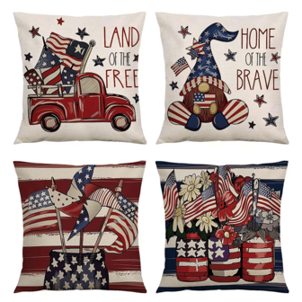 1 pièce/2 pièces Housse de coussin décorative en lin avec imprimés de chapeaux, voitures, fleurs, moulins à vent, drapeaux, design unilatéral, style frais, facile à laver, design plat pour améliorer la décoration de la maison, convient pour le canapé, la chambre, le salon, le balcon, sans insert de coussin, fermeture à glissière, 45*45cm, peut être utilisé comme cadeau de Noël, d'Halloween, décoration de Noël, décoration de la maison, décoration de la pièce