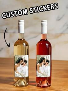 4-42PCS Custom Photo And Text Wine Bottle Sticker, Custom Photo Label, Custom Wedding Style Sticker, Custom Label, Personalized Photo And Text Bottle Sticker, Personalized Sticker, Wedding Label, Square Sticker, Colored Decal Label