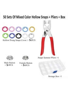 EDCUEBE7 50-200 piezas de botones a presión sólidos y huecos de colores, kit de herramientas de alicates de acero inoxidable para botones a presión, adecuado para manualidades, costura, proyectos DIY, ropa, pantalones, baberos, sombreros, zapatos, paraguas, tutorial de instalación para principiantes (mezcla aleatoria de botones a presión), excelente para regalos de vacaciones - Multicolor - Ver 16