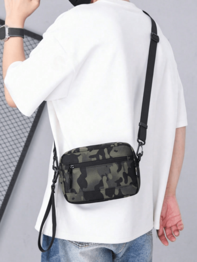 حقيبة كتف من قماش أكسفورد بطبعة الكاموفلاج للرجال، حقيبة عبر الجسم، مناسبة للسفر، التنقل اليومي، بتصميم بسيط، تكتيكي، شخصي، موضة، رياضة، رجعي، أعمال، أنشطة خارجية