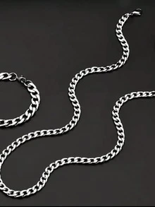 2pcs Black/Silver Chain Necklace Set, Minimalist Retro Jewelry Set For Men, Suitable For Daily Wear