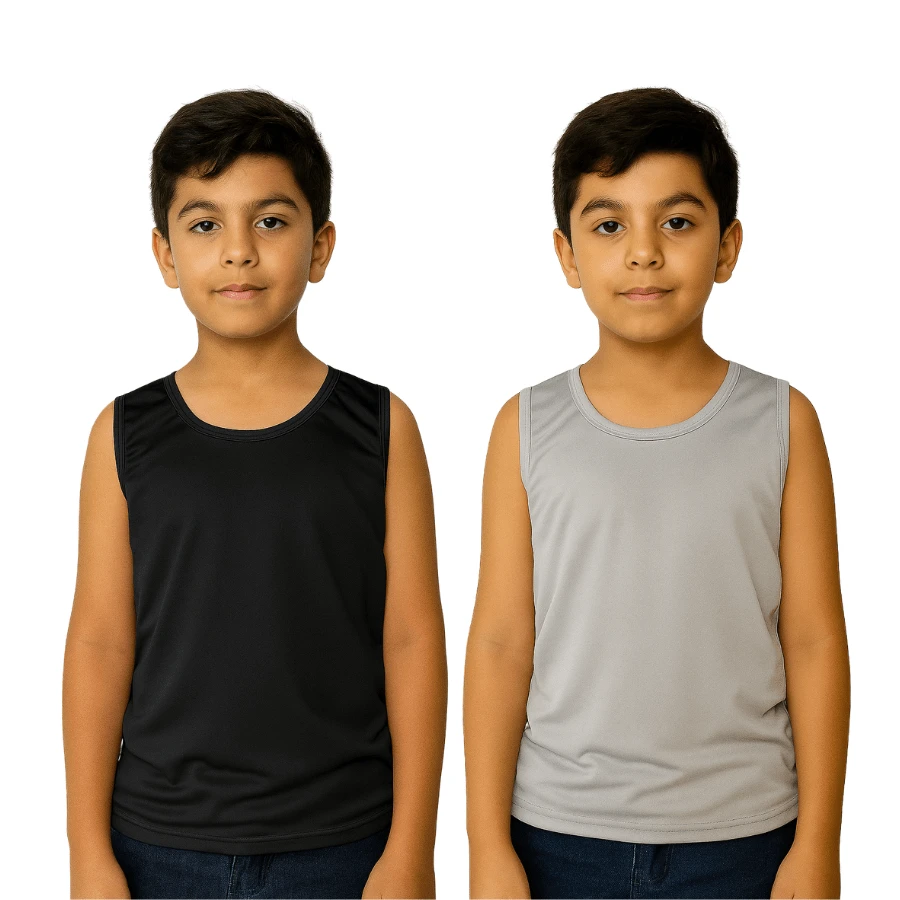 Kit Of 2 Children's Dry Fit Comfortable Tank Tops For Boys Summer - Black and Gray - View 1