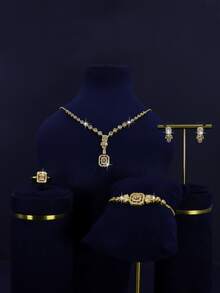Juego de 5 piezas de accesorios de boda para mujer con diseño cuadrado, adecuado para uso casual o de temporada de bodas, accesorios delicados y sencillos, regalo para madre, amiga, Navidad - Conjunto de boda cuadrado geométrico - Ver 8