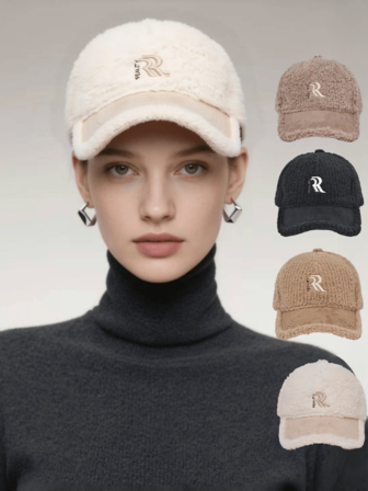 1 pieza Gorra de béisbol de invierno con textura suave para mujer con logotipo "R" bordado exquisito, estilo casual de ropa de calle, material ultra suave y acogedor para máximo confort, correa ajustable para un ajuste personalizado, ideal para atuendos diarios, aventuras al aire libre, temporada fría, un accesorio de moda imprescindible para damas con estilo