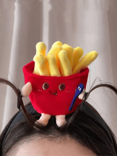 1 pieza Diadema divertida con diseño de papas fritas y hamburguesa, accesorio fotográfico lindo para vacaciones, nuevo artículo de primavera/verano, tocado, aro para el cabello, accesorios para el cabello tipo diadema para mujeres