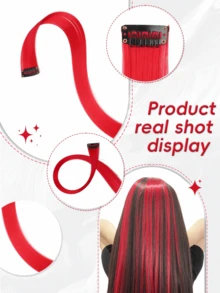 5 PCS Red Colored Clip In Hair Extensions 20 Inch Long Straight Hairpieces Clip In Synthetic, Halloween Cosplay Dress Up Fashion Party Christmas New Year Gift For Women Christmas New Year Carnival Music Festival Use(RED) - 紅色 - 查看 5