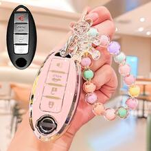 Funda para llavero con 4 botones y llavero con cuentas, soporte para llaves de TPU suave, funda protectora para llavero compatible con Nissan Altima Sentra Maxima Rogue Armada Pathfinder Infiniti Smart Remote - Unitalla - Ver 11