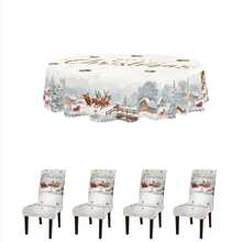 Conjunto de toalha de mesa e capa para cadeira com estampa digital decorativa de 1/4/5/6/35 peças, casa de neve de Natal, rena, Papai Noel, árvore de Natal - Toalha de mesa lavável e à prova de poeira para móveis internos, adequada para decoração de sala de jantar interna, reuniões familiares, presentes, festas de fim de ano