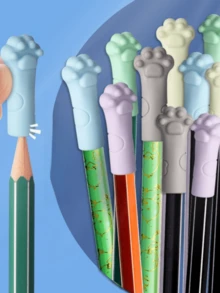 Cute & Adorable Cat Paw Pencil Cap, Cartoon Pencil Sleeve, Elementary School, Boys, Girls, Soft Silicone Protective Cover, Pen Cap, School Supplies (Random Color & Style)