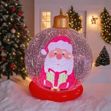 1 pieza Bola de Navidad inflable con LED y base roja - Árbol de Navidad, muñeco de nieve y decoración de invierno con efecto de parpadeo, control remoto y asa para colgar, adecuado para interiores/exteriores, decoración de Navidad, Año Nuevo y fiestas de invierno - Fácil de instalar, durable y portátil, adorno esférico con cambio de color, diseño clásico para celebración de Navidad y Año Nuevo