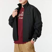 Adidas St Woven Jacket Woven Sports Casual Loose Letter Print Stand Collar Zipper Long Sleeve Jacket Unisex _JI6657 - Black - View 6