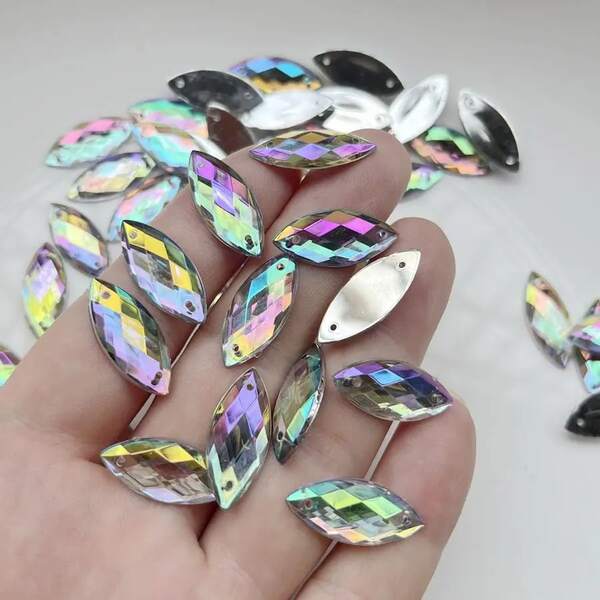 100pcs 7*15mm AB Color Acrylic Flatback Sewing Rhinestones Crystals, Suitable For Needlework