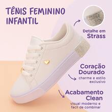 Tênis Infantil Casual Menina – Fácil de Calçar e Super Confortável – Pronta Entrega - Branco - Visão 6