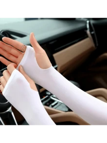 1pc UPF 50+ Sun Protection Sleeves - Stretch Fit For Outdoor Activities - 白色 - 查看 4