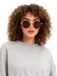 Phong cách kim loại cổ điển! Với thiết kế lò xo, gọng tròn vàng siêu thoải mái, kính mát màu thời trang Steampunk dành cho nữ, phụ kiện kim loại, bền bỉ - Nhiều màu - Xem 3