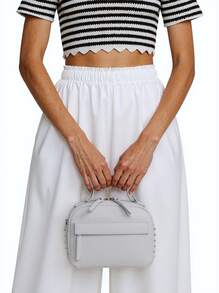 Women's Mini Bag In Genuine Leather With Studs – Urban Chic Design, Adjustable Shoulder Strap, Made In Italy - Nero - View 8