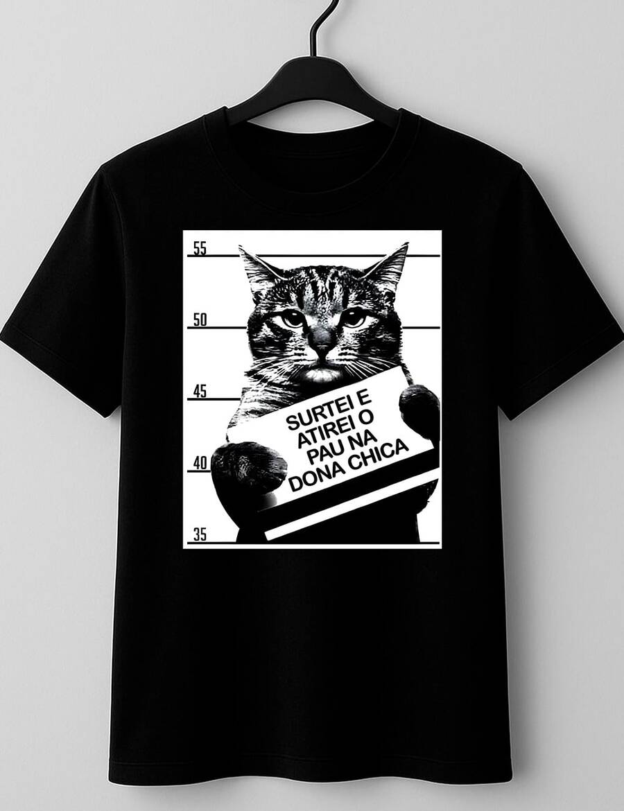 T-Shirt I Surtei Atirei O Pau Na Dona Chica Gatinho Gato Meme Comfort Style 100% Cotton Unisex Plus Size Casual Shirt Men Women Streat Casual Streatwear Immediate Shipping - màu đen - Xem 1