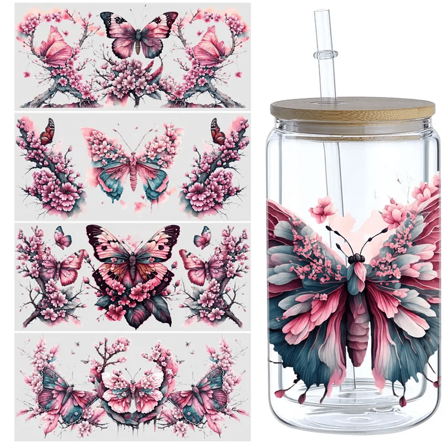 2D Flat Butterfly UV DTF Transfer Stickers - Suitable For Cups, Bottles, Stationery, Crafts, DIY Artwork - Easy To Apply, Durable, Homemade Decorations (Cup Not Included)