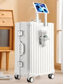 1 20-Inch Large-Capacity Travel Swivel Suitcase, Multi-Functional Password Box, With Water Bottle Holder, Hooks For Hanging Bags, Umbrellas, Shopping Bags And Other Items, Comes With Silent Swivel Wheels, Travel Essentials, Suitable For Multi-Purpose Storage Items Such As Returning To School, Traveling, Studying Abroad, Vacation, And Working Far Away