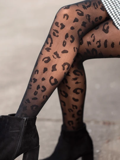 1件豹纹透明丝袜，0D - 街头风透视紧身裤，近乎隐形（XS-XXL）