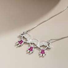 Delicate Women's Necklace With Children's, Boy's And Girl's Pendants, Plated In 18K Gold And 925 Silver With Zirconias - 3 menina (Prata) - 查看 2