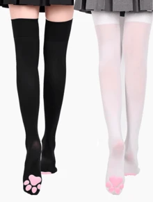 1/2 Pair Cat Paw Thigh High Socks 3D Toe Bean Stockings Cosplay Socks For Women Performance Party Wear - Đen + Trắng - Xem 11