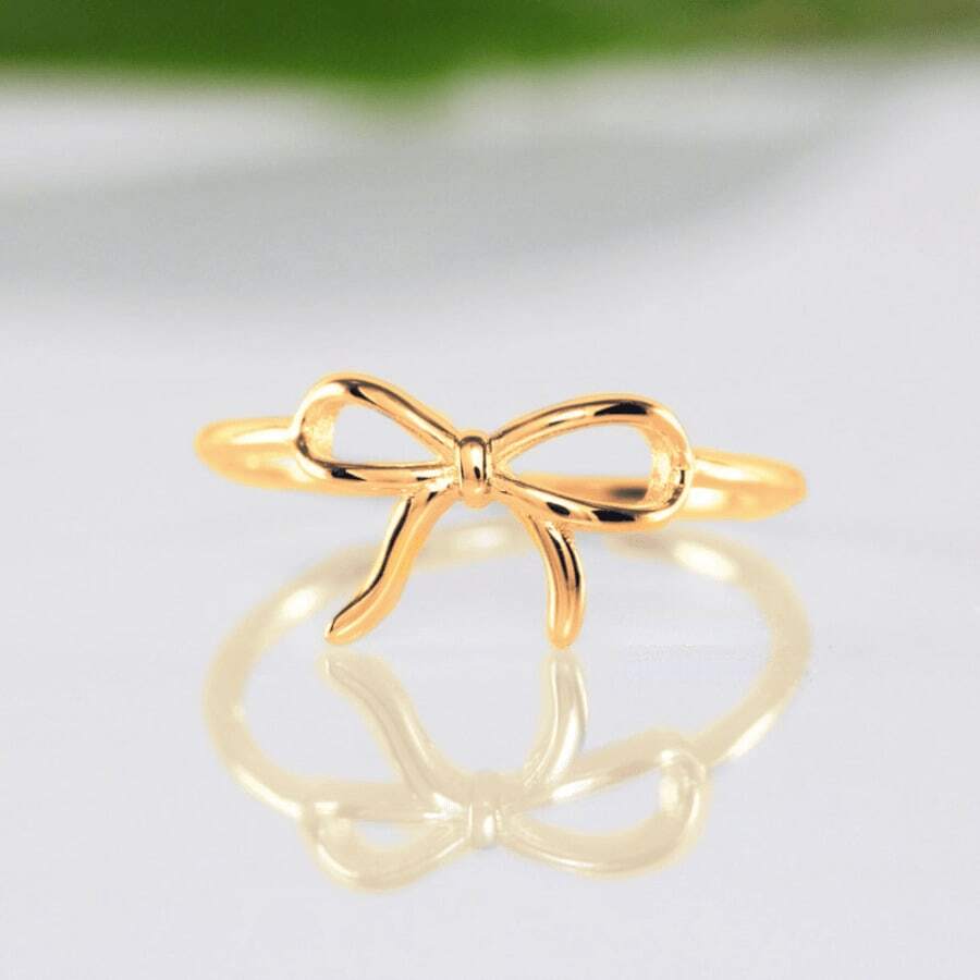 Fashionable Minimalist Bow Accent Ring For Women, Daily Wear, Birthday, Party Jewelry Valentines - 金色 - 查看 1