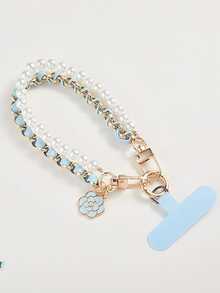 1 件奢华复古香氛珍珠链手机挂绳 + 腕夹手机挂绳吊坠，适合通用手机壳和钥匙扣