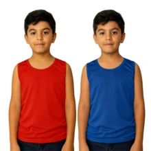 Kit 2 Regatas Infantil Dry Fit Confortavel Menino Verão - Azul e Vermelho - Visão 1