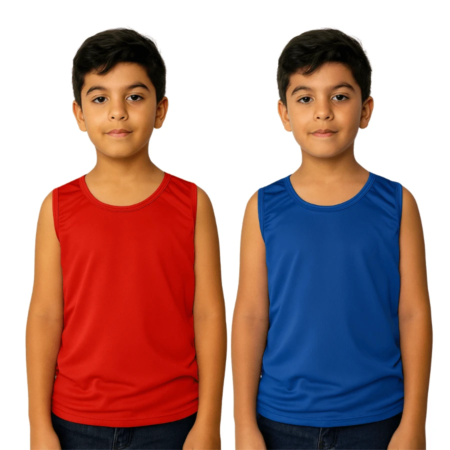 Kit 2 Regatas Infantil Dry Fit Confortavel Menino Verão - Azul e Vermelho - Visão 1