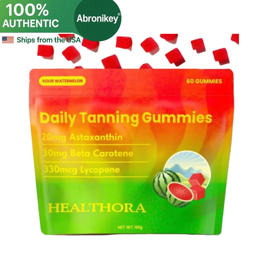 Abronikey Natural Tanning Gummies – Astaxanthin, Lycopene & Beta Carotene – Glow Support With Antioxidants – Vegan, Non-GMO – Sour Watermelon – 60 Count - Pack of 1 - 查看 1