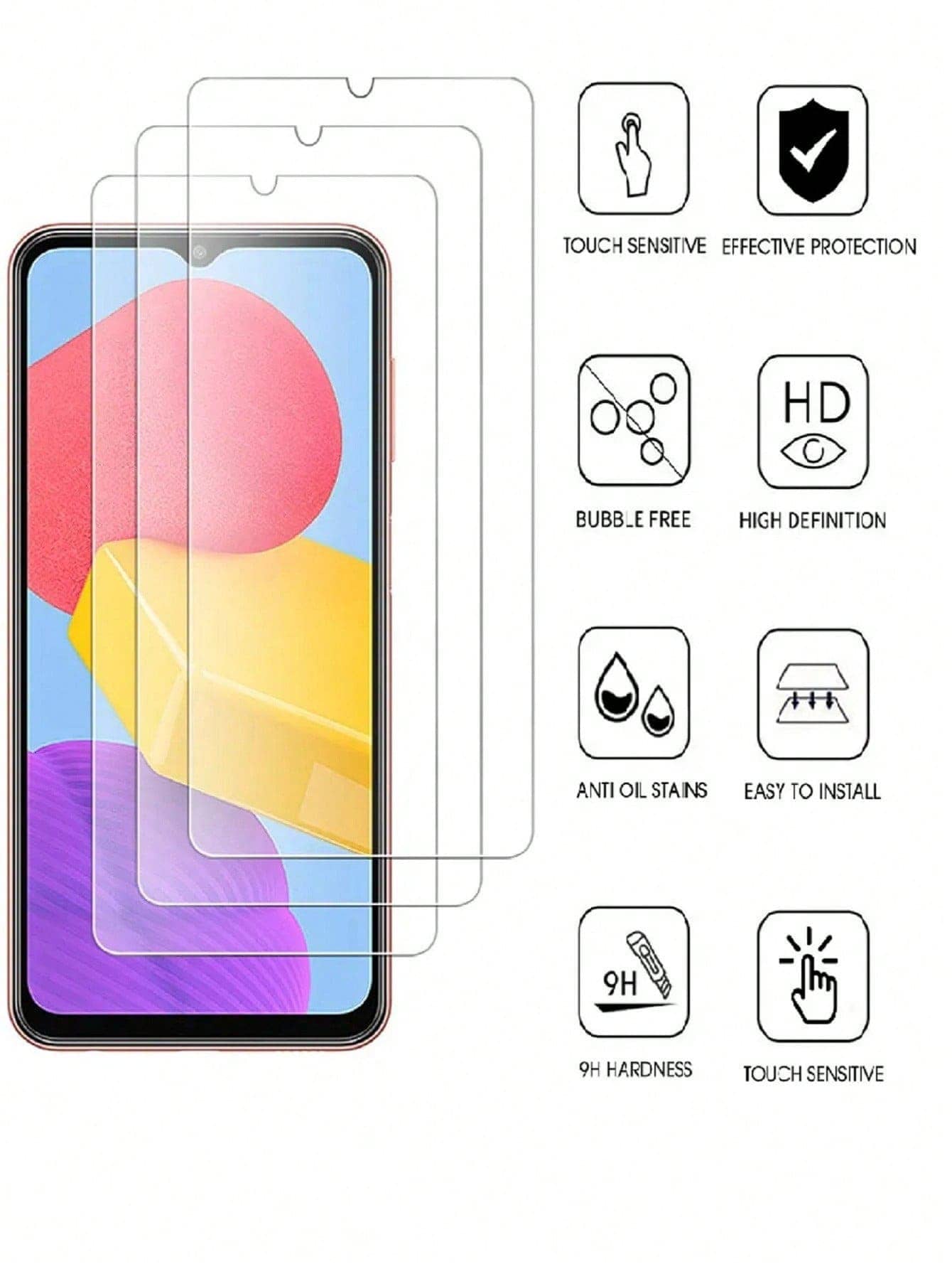 3 piezas de película protectora de pantalla de vidrio templado compatible con Samsung Galaxy A15/A15 5G, A25 5G, A05s/A05, A14, A24, A34 5G, A54 5G, A14, A04e, A04/A04s, A13 5G, A23 5G, A03, A13, A14 5G, A16, A26, A36, A56, S23 S24 FE