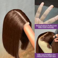 CEXXY 13x4 Chocolate Brown Bob Wig With Straight Hair, Net Style, Real Hair Wig, Glue-Free Brazilian Hair Bob Wig, HD Wig Without Glue, 180 Density Bob Wig, Specially Designed For Women - S4 - 查看 4