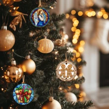 5 Sheets/Set, 30pcs Christmas Tree Round Glass Painting Stickers, UV DTF Glass Cup Stickers, Waterproof And Scratch-Resistant DTF Transfer Stickers, Suitable For Christmas Tree Ornaments, 16oz Glass Cups, Mugs, Crafts, Great For Decorating Personal Items!