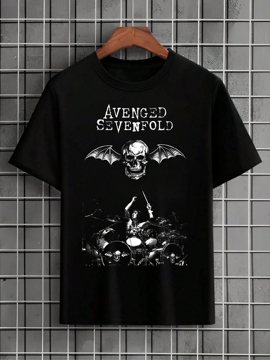 Avenged 7Fold T-Shirt The Rev Skull Drummer Rock International Music Shirt Blouse Unisex Male Female 100% Cotton Top Premium Streetwear Launch Immediate Shipping Various Colors Black White!! Plus Size - 黑色 - 查看 1