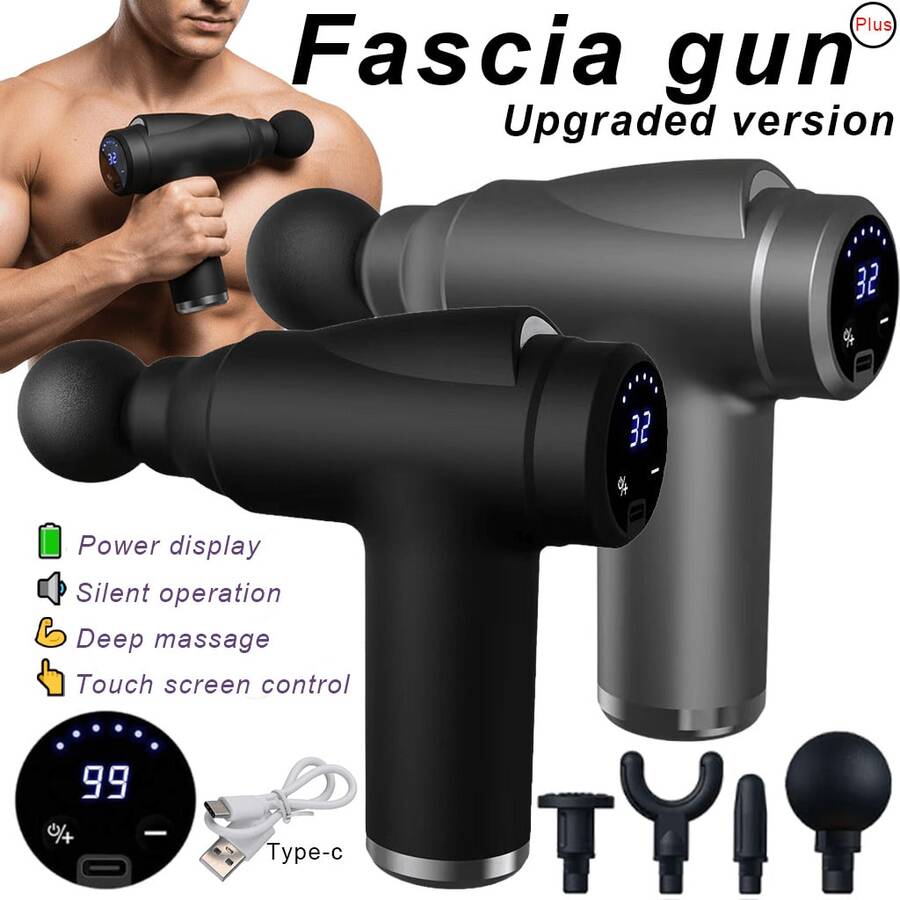 Upgraded Massage Gun, Suitable For Full-Body And Arm And Back Massage. 6/32-Speed Deep Tissue Massage Gun, Four Changeable Heads, Multiple Ways To Relax Muscles. Handheld Electric Muscle Massager, Suitable For Muscle Relaxation During Exercise And Fitness. Mini Version And Upgraded Version Available, Convenient And Durable, Exercise Helper
