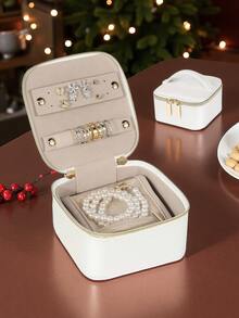 Portable PU Handle Jewellery Organizer, Jewellery Storage Bag, Travel Small Jewelry Case, Jewelry Box, PU Leather 4 Zipper Bags For Women Girl, Valentine's Day Gift, Marriage, Birthday Gift, Earrings Necklace Rings Storage Gift Box Black Back To School - Multicolor - View 9