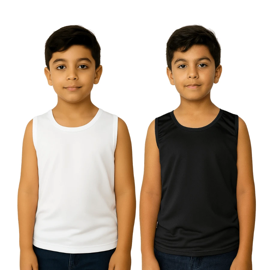 Kit Of 2 Children's Dry Fit Comfortable Tank Tops For Boys Summer - Black and White - View 1