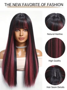 22 Inch Women Ombre Wig With Bangs, Long Straight Y2K Full Head Wig, Suitable For Halloween Costume - Multicolor - View 4