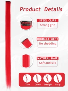 5 PCS Red Colored Clip In Hair Extensions 20 Inch Long Straight Hairpieces Clip In Synthetic, Halloween Cosplay Dress Up Fashion Party Christmas New Year Gift For Women Christmas New Year Carnival Music Festival Use(RED) - 紅色 - 查看 4