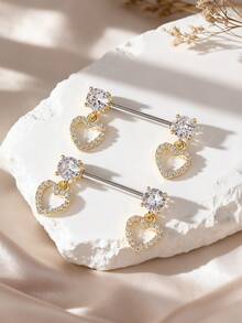 2pcs Heart Shaped Nipple Piercings, Women's Artificial Zirconia Nipple Rings, Party Jewelry