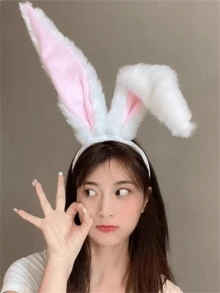 1pc Women Plush Rabbit Ear Decor Fur Costume Headband,Plush Bunny Ears Headband, Soft Faux Fur Rabbit Ear Hair Hoop For Women, Cute Cosplay Costume Accessory For Parties And Halloween,Mother's Day Gifts, Comfortable & Lightweight, Festive Party Headwear, Soft Velvet Inner Ear Fabric, Perfect For Easter, Birthdays, And Photo Shoots,Cute Christmas Party Headwear,Elegant Boho Style Autumn/Winter