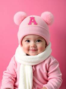 1 Mũ len thêu cá nhân hóa cho trẻ mới biết đi Mũ len 26 chữ thủ công cho bé gái Mũ đầu lâu cho trẻ sơ sinh, bé gái mặc hàng ngày từ 0-3 tuổi - Hồng - Xem 4